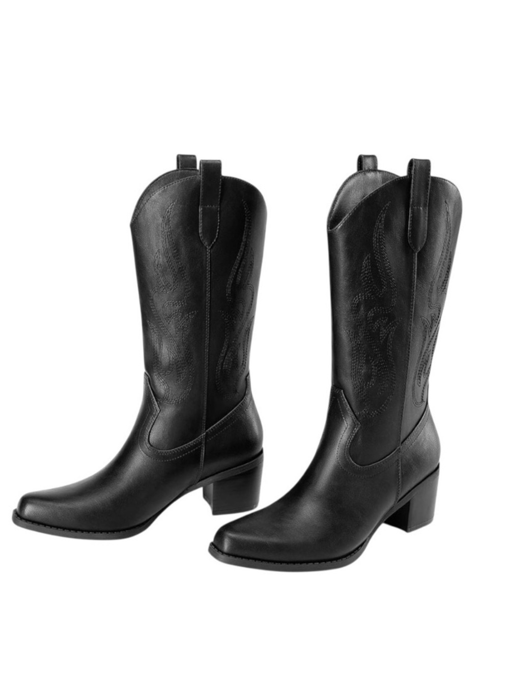 DREAM PAIRS Women's Square Toe Cowboy Mid Calf Western Boots Black Vegan Leather
